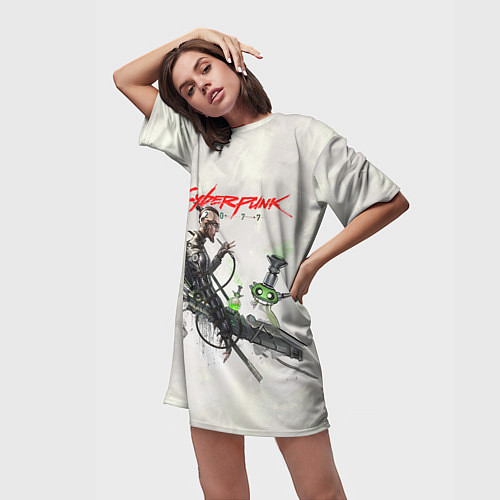 Женская длинная футболка CYBERPUNK 2077 / 3D-принт – фото 3