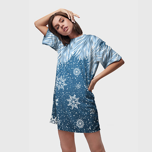 Женская длинная футболка Снежное Настроенние / 3D-принт – фото 3