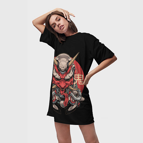 Женская длинная футболка Cyber Oni Samurai / 3D-принт – фото 3