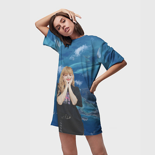 Женская длинная футболка LISA BLACKPINK / 3D-принт – фото 3