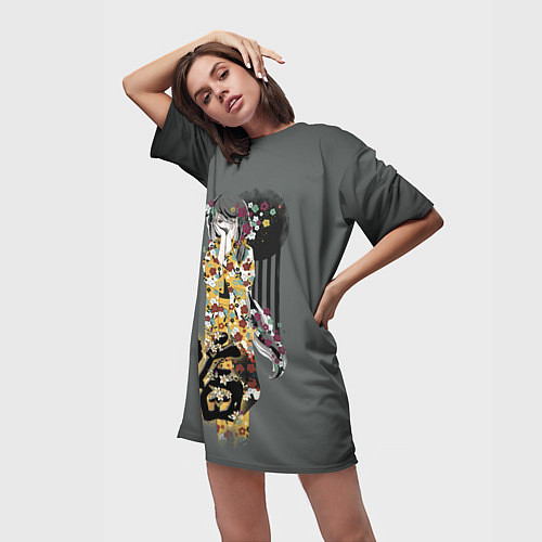 Женская длинная футболка Гейша / 3D-принт – фото 3