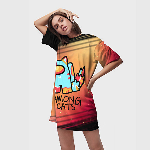 Женская длинная футболка AMONG US - КОТИК / 3D-принт – фото 3