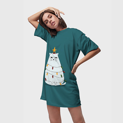 Женская длинная футболка Кото-ёлка / 3D-принт – фото 3