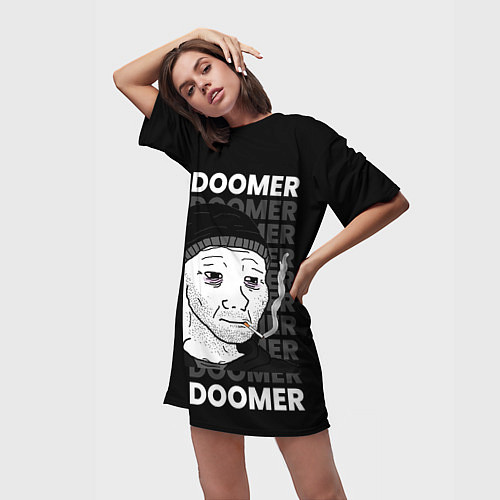 Женская длинная футболка OK DOOMER / 3D-принт – фото 3