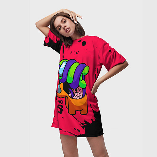 Женская длинная футболка AMONG US - ORANGE & GREEN / 3D-принт – фото 3