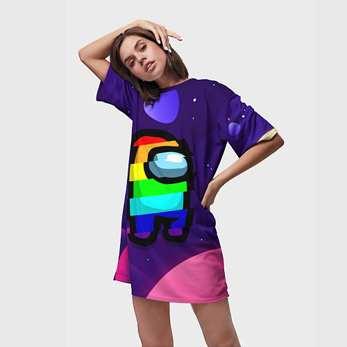 Женская длинная футболка AMONG US - RAINBOW SPACE / 3D-принт – фото 3