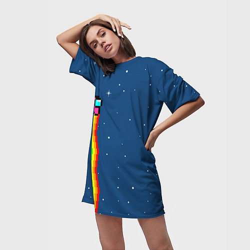 Женская длинная футболка AMONG US - NYAN CREWMATE / 3D-принт – фото 3