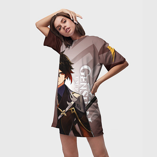 Женская длинная футболка GENSHIN IMPACT, ЧЖУН ЛИ / 3D-принт – фото 3