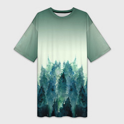 Женская длинная футболка Акварельный лес градиент