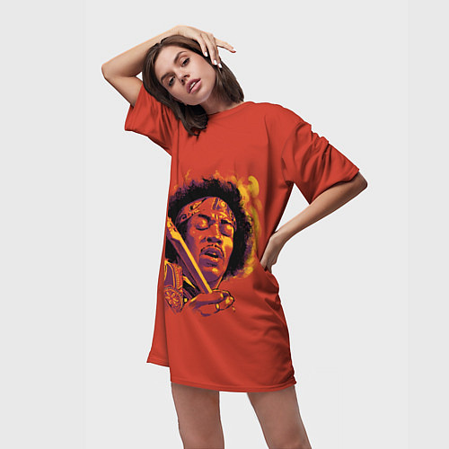 Женская длинная футболка Джимми Хендрикс / 3D-принт – фото 3