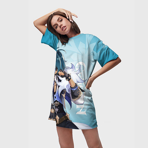 Женская длинная футболка GENSHIN IMPACT, КЭЙА / 3D-принт – фото 3