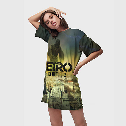 Женская длинная футболка Metro logo / 3D-принт – фото 3