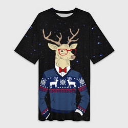 Футболка женская длинная Hipster Deer, цвет: 3D-принт