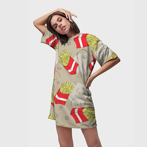 Женская длинная футболка Фастфуд - Картошка фри / 3D-принт – фото 3