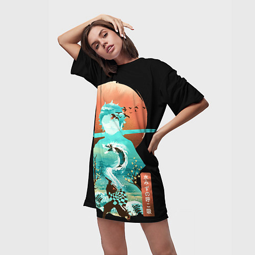 Женская длинная футболка Танджиро / 3D-принт – фото 3