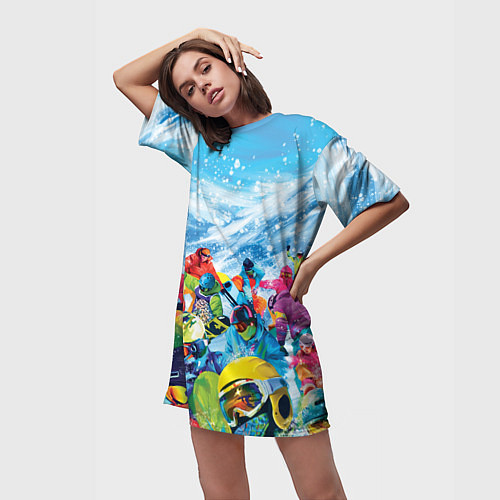 Женская длинная футболка Палитра сноуборд / 3D-принт – фото 3