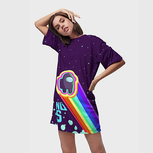 Женская длинная футболка AMONG US neon rainbow / 3D-принт – фото 3