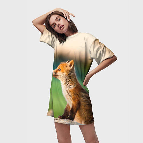 Женская длинная футболка Лиса / 3D-принт – фото 3