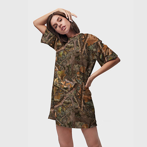 Женская длинная футболка Охотничий камуфляж / 3D-принт – фото 3