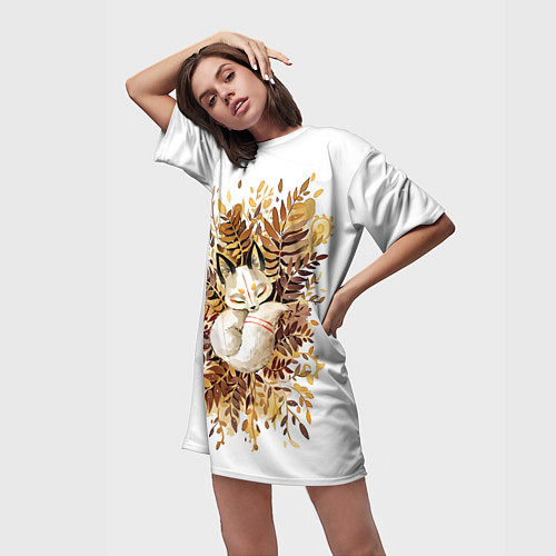 Женская длинная футболка Лисичка спит в листьях / 3D-принт – фото 3