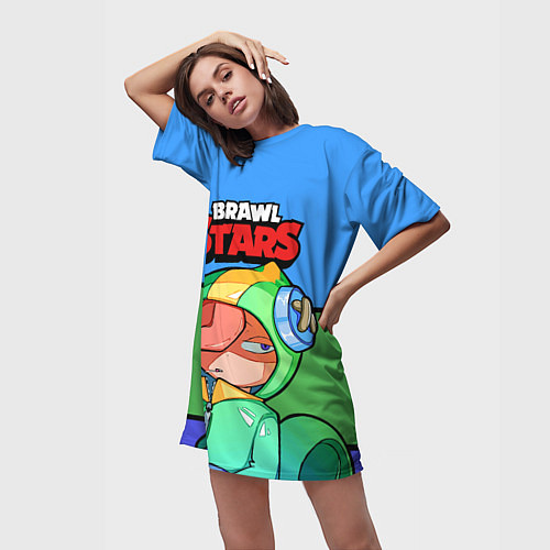 Женская длинная футболка Бравл старс Леон / 3D-принт – фото 3