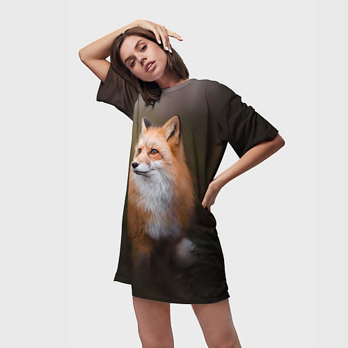 Женская длинная футболка Лиса-охотница / 3D-принт – фото 3