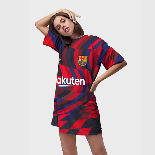 Женская длинная футболка FC Barcelona La Liga Pre-Match 202122 / 3D-принт – фото 3