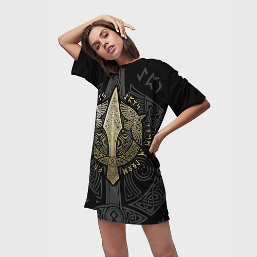Женская длинная футболка Кельтские ястребы / 3D-принт – фото 3