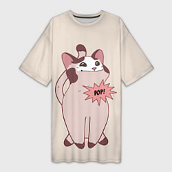 Футболка женская длинная Pop Cat, цвет: 3D-принт