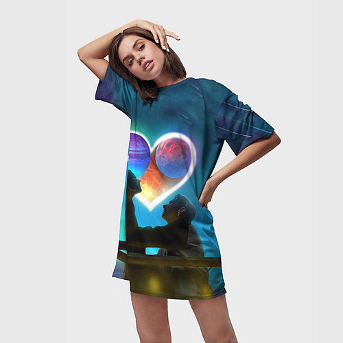 Женская длинная футболка Ваня Дмитриенко Венера-Юпитер / 3D-принт – фото 3