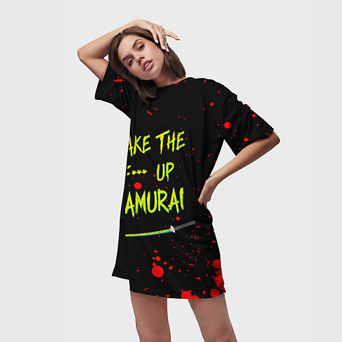 Женская длинная футболка WAKE THE F*** UP SAMURAI / 3D-принт – фото 3