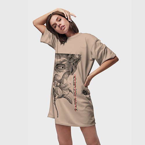 Женская длинная футболка Смотри / 3D-принт – фото 3