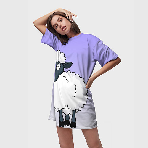 Женская длинная футболка Нарисованный милый барашек / 3D-принт – фото 3