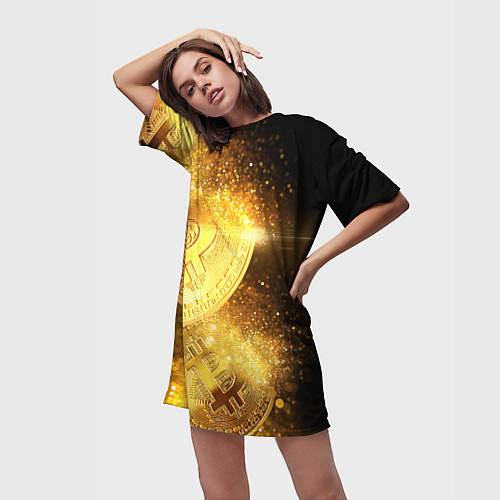 Женская длинная футболка БИТКОИН ЗОЛОТО BITCOIN GOLD / 3D-принт – фото 3
