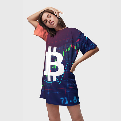 Женская длинная футболка БИТКОИН BITCOIN / 3D-принт – фото 3