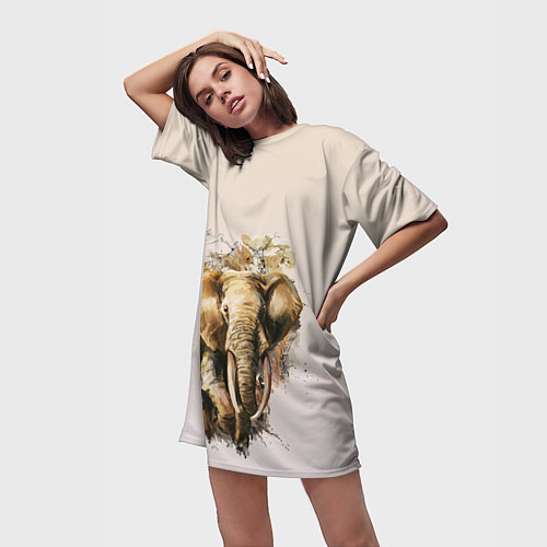 Женская длинная футболка Акварельный слон брызги / 3D-принт – фото 3