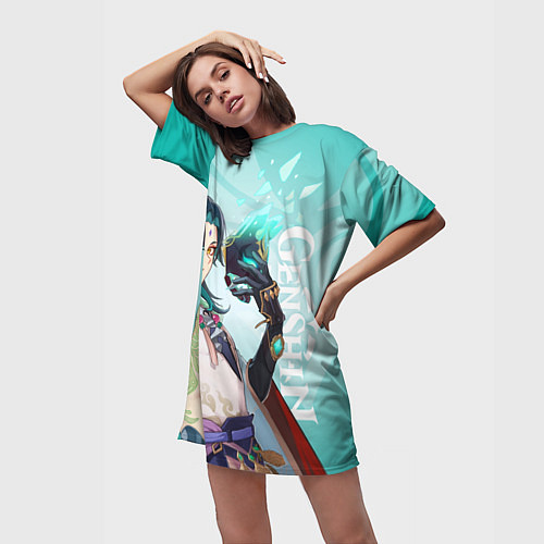 Женская длинная футболка GENSHIN IMPACT, СЯО / 3D-принт – фото 3
