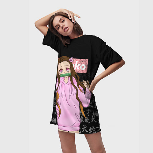Женская длинная футболка NEZUKO НЕЗУКО / 3D-принт – фото 3