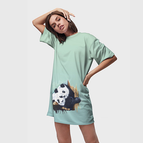Женская длинная футболка Акварельные панды / 3D-принт – фото 3