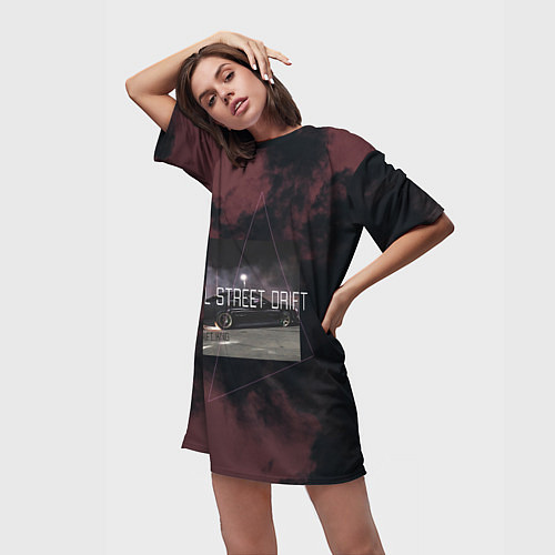 Женская длинная футболка Street Drift Уличный дрифт / 3D-принт – фото 3