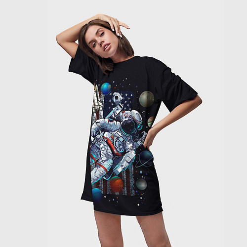 Женская длинная футболка Космическая Тема США / 3D-принт – фото 3