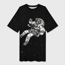 Футболка женская длинная Скелет Космонавт, цвет: 3D-принт