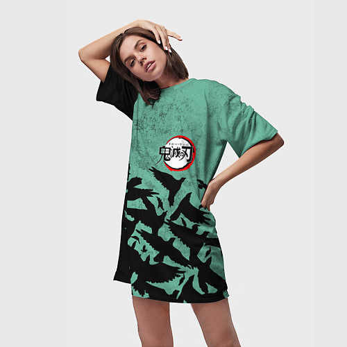 Женская длинная футболка DEMON SLAYER KIMETSU NO YAIBA / 3D-принт – фото 3