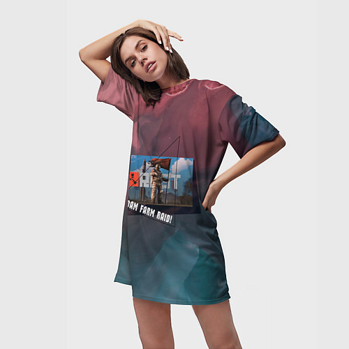 Женская длинная футболка RUST ROAM FARM RAID РАСТ / 3D-принт – фото 3