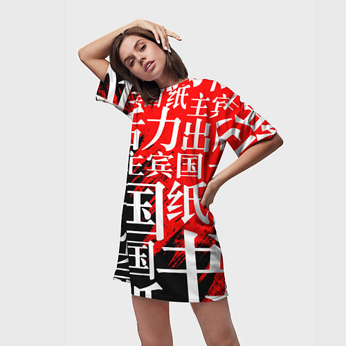 Женская длинная футболка КИТАЙСКИЕ ИЕРОГЛИФЫ / 3D-принт – фото 3