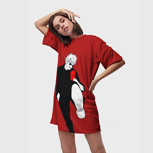 Женская длинная футболка Годжо Сатору Магическая битва / 3D-принт – фото 3