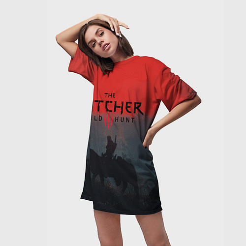 Женская длинная футболка На плотве Ведьмак / 3D-принт – фото 3