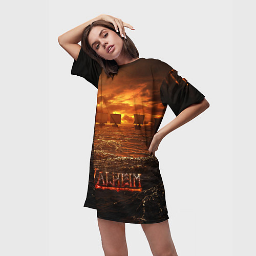 Женская длинная футболка Valheim Корабли / 3D-принт – фото 3