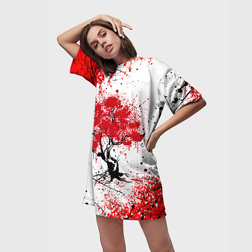 Женская длинная футболка САКУРА SAKURA ВИШНЯ / 3D-принт – фото 3