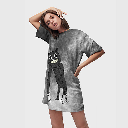 Женская длинная футболка Cartoon cat / 3D-принт – фото 3